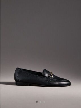 Anthropologie Maeve Black Leather Loafer with Gold Hardware